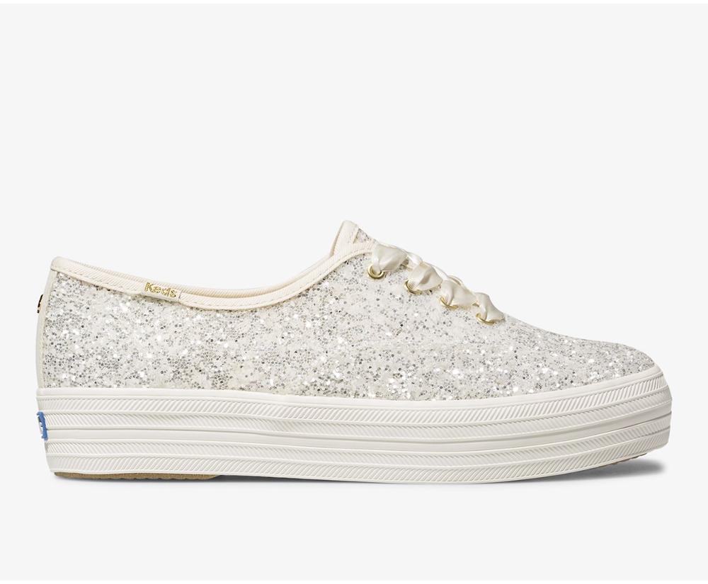 Keds Sneaker Damen Weiß - Kate Spade New York Triple Glitter - PUD-803169